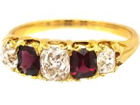 Victorian 18ct Gold Five Stone Ruby & Diamond Ring