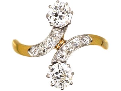 Edwardian 18ct Gold & Platinum, Diamond Crossover Ring