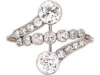 Edwardian Platinum Fancy Crossover Ring set with Diamonds