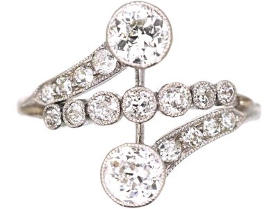 Edwardian Platinum Fancy Crossover Ring set with Diamonds