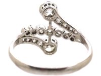 Edwardian Platinum Fancy Crossover Ring set with Diamonds