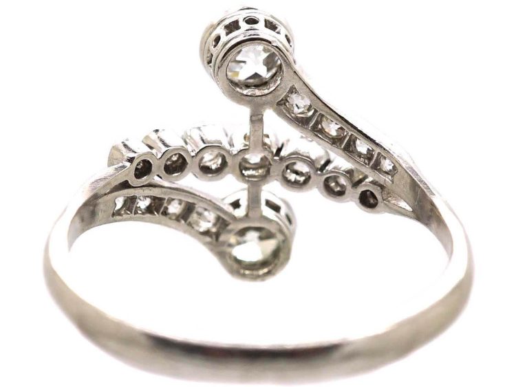 Edwardian Platinum Fancy Crossover Ring set with Diamonds