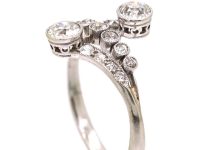 Edwardian Platinum Fancy Crossover Ring set with Diamonds