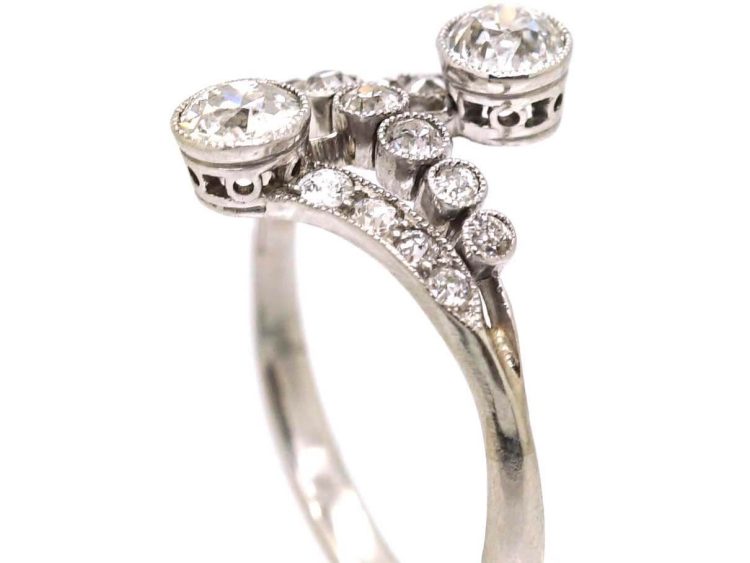 Edwardian Platinum Fancy Crossover Ring set with Diamonds
