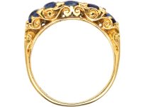 Victorian 18ct Gold Five Stone Sapphire Carved Half Hoop Ring with Diamond Points
