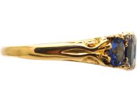 Victorian 18ct Gold Five Stone Sapphire Carved Half Hoop Ring with Diamond Points