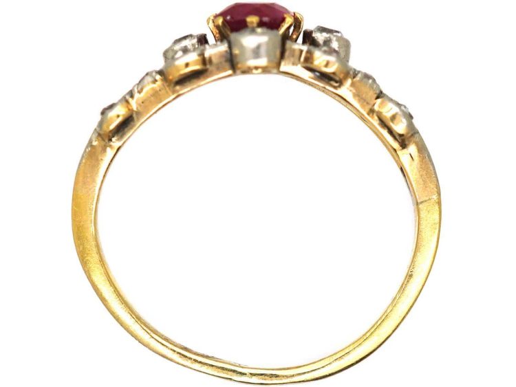 Edwardian 18ct Gold & Platinum, Ruby & Diamond Ornate Ring