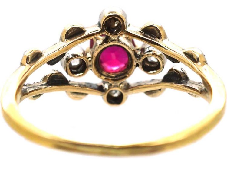 Edwardian 18ct Gold & Platinum, Ruby & Diamond Ornate Ring