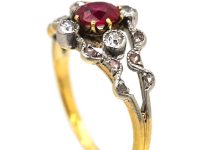Edwardian 18ct Gold & Platinum, Ruby & Diamond Ornate Ring