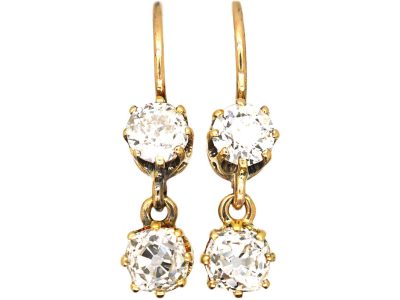 Early 20th Century 18ct Gold Two Stone Diamond Drop Earrings