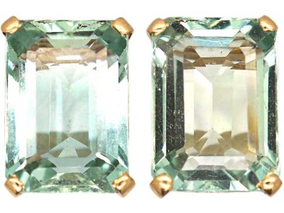 Retro 14ct Gold Clip on Earrings set with Aquamarines
