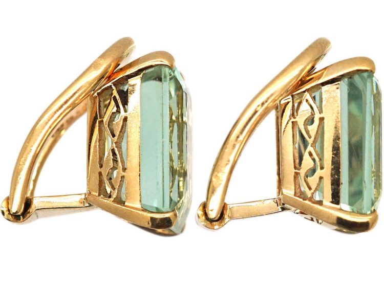 Retro 14ct Gold Clip on Earrings set with Aquamarines