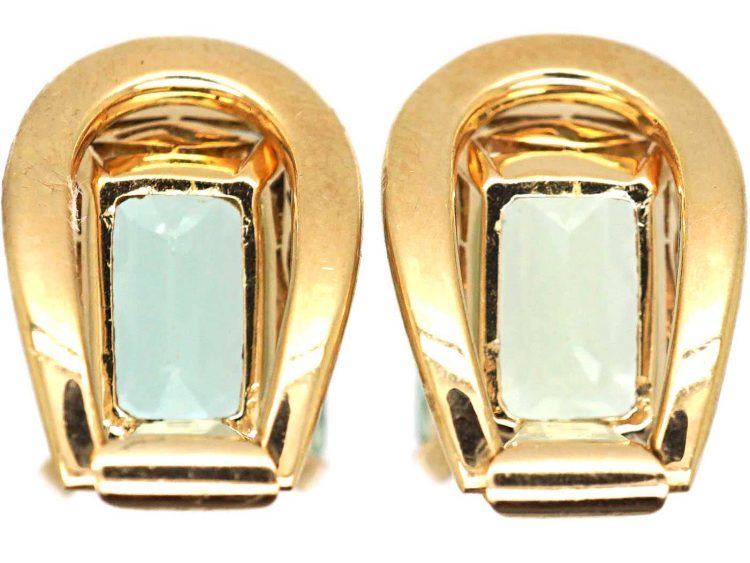 Retro 14ct Gold Clip on Earrings set with Aquamarines