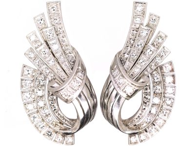 Art Deco 18ct White Gold Clip On Earrings set with Diamonds