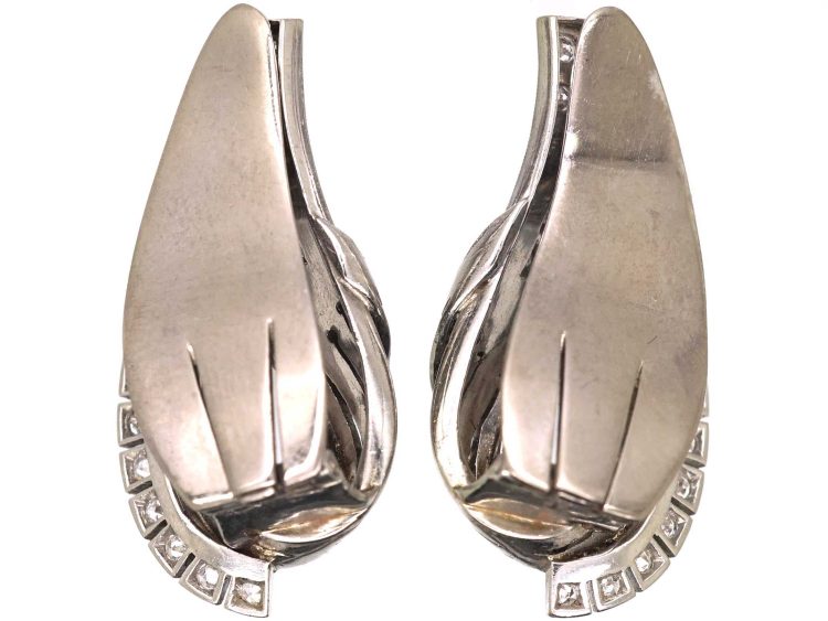 Art Deco 18ct White Gold Clip On Earrings set with Diamonds