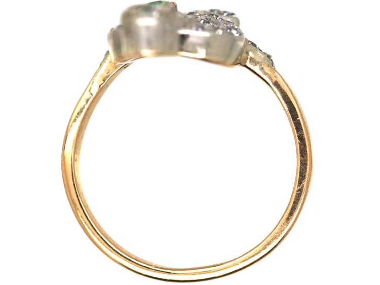 French 18ct Gold Art Nouveau Ring set with Diamonds & a Green Garnet