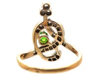 French 18ct Gold Art Nouveau Ring set with Diamonds & a Green Garnet