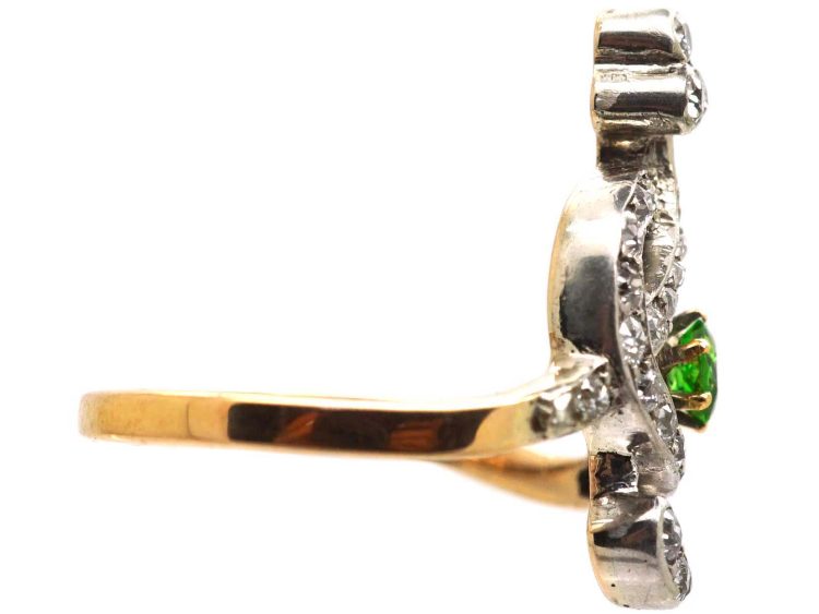 French 18ct Gold Art Nouveau Ring set with Diamonds & a Green Garnet