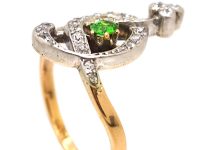 French 18ct Gold Art Nouveau Ring set with Diamonds & a Green Garnet