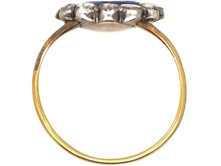 Georgian 15ct Gold & Silver Oval Cluster Ring set with a Sapphire & Rose Diamonds