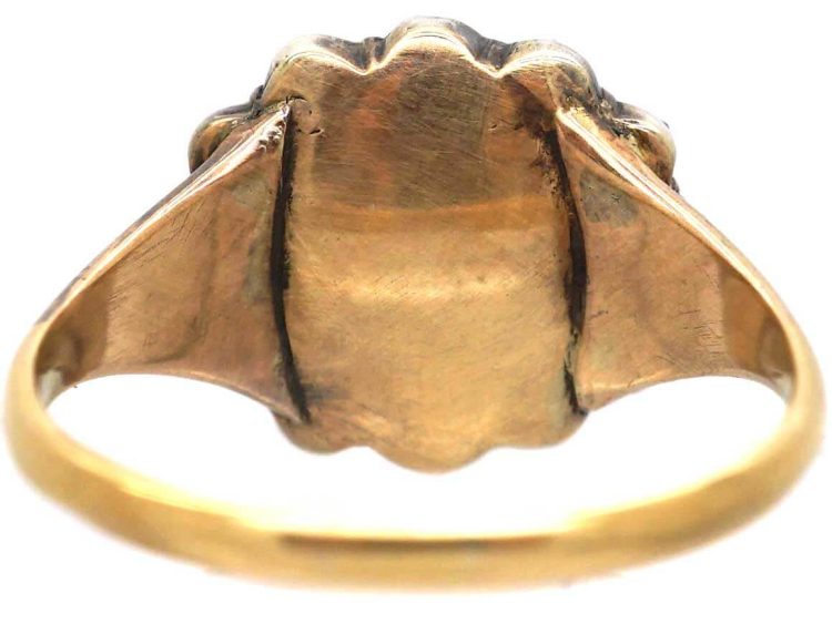 Georgian 15ct Gold & Silver Oval Cluster Ring set with a Sapphire & Rose Diamonds