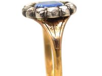 Georgian 15ct Gold & Silver Oval Cluster Ring set with a Sapphire & Rose Diamonds
