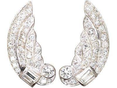 Art Deco 18ct White Gold Diamond Wing Earrings