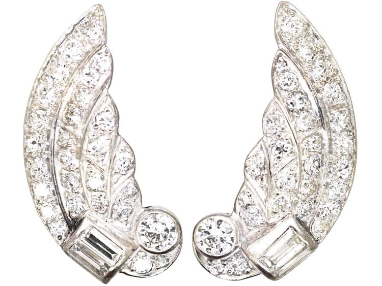 Art Deco 18ct White Gold Diamond Wing Earrings