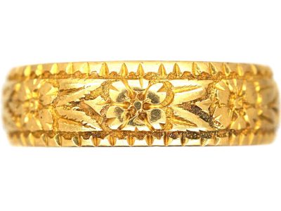 Victorian 18ct Gold Engraved Rose Blossom Ring
