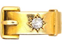 Victorian 18ct Gold & Diamond Buckle Ring with Hinged Locket Spelling Charley
