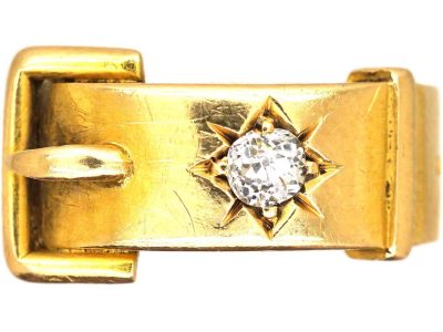 Victorian 18ct Gold & Diamond Buckle Ring with Hinged Locket Spelling Charley