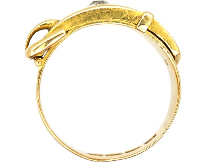 Victorian 18ct Gold & Diamond Buckle Ring with Hinged Locket Spelling Charley