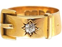 Victorian 18ct Gold & Diamond Buckle Ring with Hinged Locket Spelling Charley