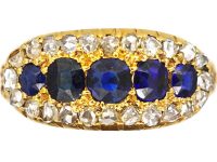 Edwardian 18ct Gold Boat Shaped Ring set with Sapphires & Rose Diamonds