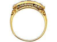Edwardian 18ct Gold Boat Shaped Ring set with Sapphires & Rose Diamonds