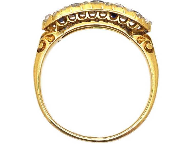 Edwardian 18ct Gold Boat Shaped Ring set with Sapphires & Rose Diamonds