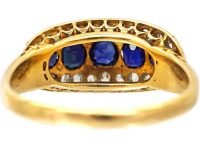 Edwardian 18ct Gold Boat Shaped Ring set with Sapphires & Rose Diamonds