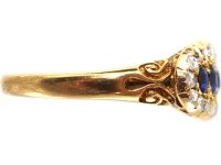 Edwardian 18ct Gold Boat Shaped Ring set with Sapphires & Rose Diamonds