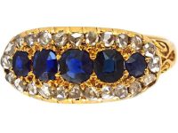 Edwardian 18ct Gold Boat Shaped Ring set with Sapphires & Rose Diamonds