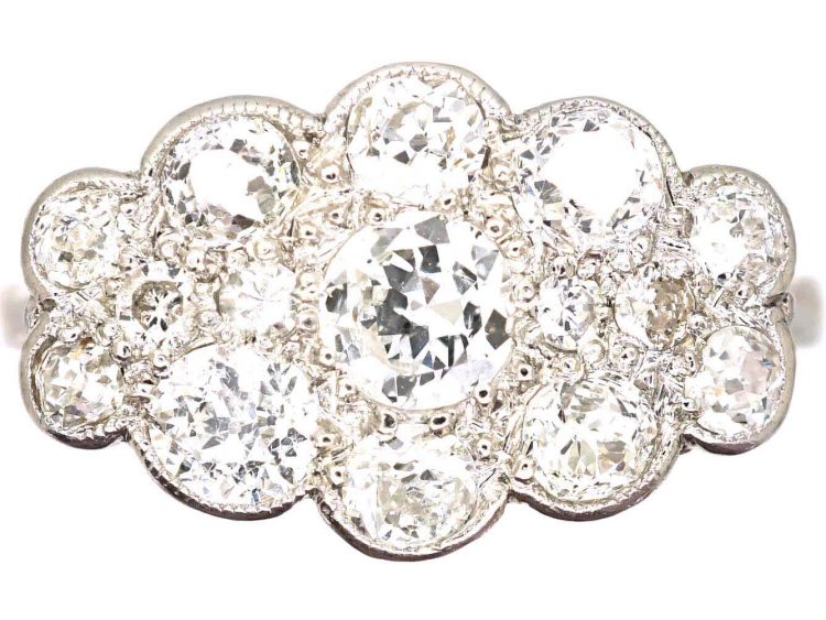 Edwardian Platinum Diamond Fancy Cluster Ring