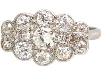 Edwardian Platinum Diamond Fancy Cluster Ring