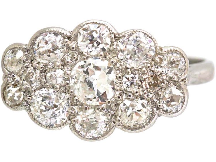 Edwardian Platinum Diamond Fancy Cluster Ring