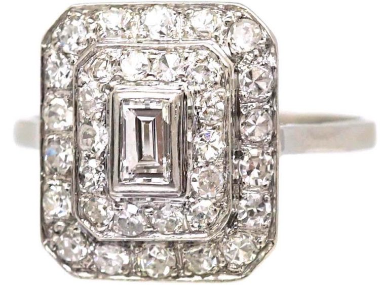 Art Deco Platinum, Rectangular Diamond Ring