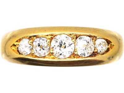 Victorian 18ct Gold Boat Shaped Ring set with Five Diamonds