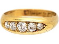 Victorian 18ct Gold Boat Shaped Ring set with Five Diamonds