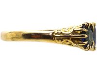 Victorian 18ct Gold Carved Half Hoop Five Stone Sapphire Ring with Diamond Points