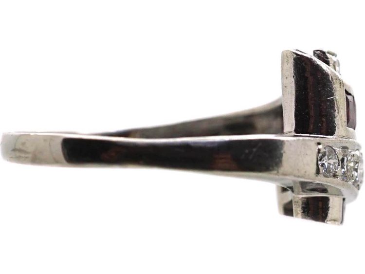Art Deco Platinum Fancy Crossover Ring set with Diamonds & Rubies