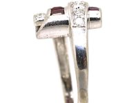 Art Deco Platinum Fancy Crossover Ring set with Diamonds & Rubies