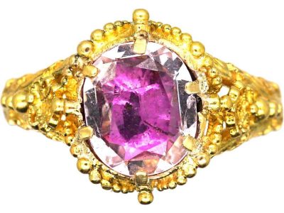 Georgian Ornate 18ct Gold Ring set with a Pale Pink Topaz