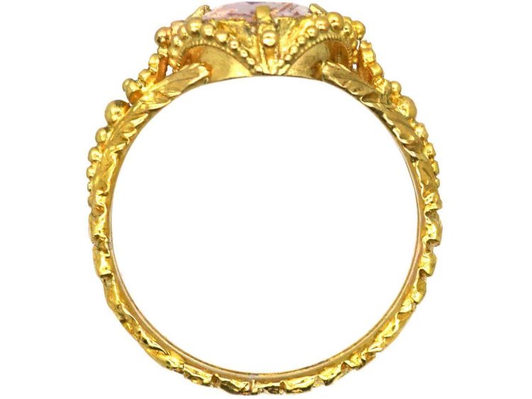 Georgian Ornate 18ct Gold Ring set with a Pale Pink Topaz